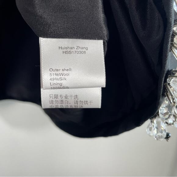 Huishan Zhang Black Wool Silk Blue Clear Crystal Bead Embellished Boxy Blouse 8 - Picture 6 of 9